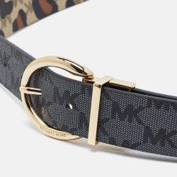Michael Kors Multicolor Signature Coated Canvas Leopard Printed Reversible Buckle Belt 105CM