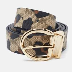 Michael Kors Multicolor Signature Coated Canvas Leopard Printed Reversible Buckle Belt 105CM