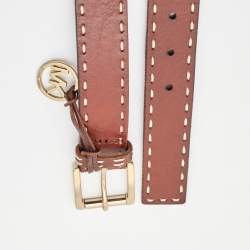 Michael Kors Brown Leather Logo Charm Buckle Belt S