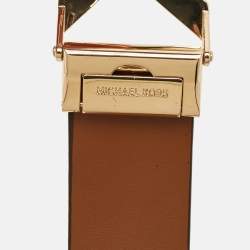 Pre Owned Michael Kors Logo Cut to Size Reversible Buckle Belt White Signature Coated Canvas and Leather