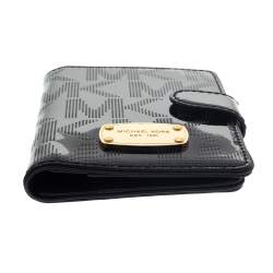 Michael Kors Black Perforated Signature Patent Leather Passport Holder