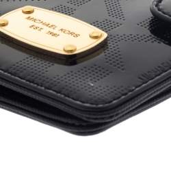 Michael Kors Black Perforated Signature Patent Leather Passport Holder