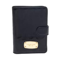 Michael Kors Black Perforated Signature Patent Leather Passport Holder