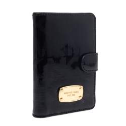 Michael Kors Black Perforated Signature Patent Leather Passport Holder