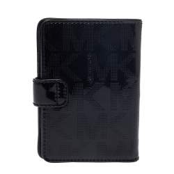 Michael Kors Black Perforated Signature Patent Leather Passport Holder