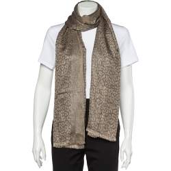 Michael Kors Brown Leopard Lurex Jacquard Shawl