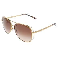 Pre Owned Michael Kors Gold Tone/Brown Gradient 119113 Aviator Sunglasses