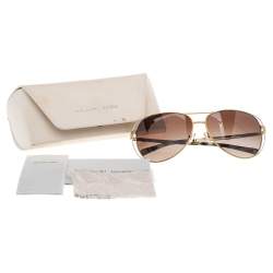 Pre Owned Michael Kors Gold Tone/Brown Gradient 119113 Aviator Sunglasses