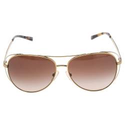 Pre Owned Michael Kors Gold Tone/Brown Gradient 119113 Aviator Sunglasses