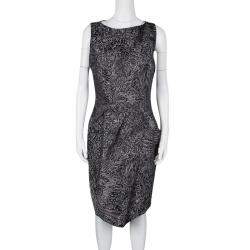 Michael Kors Grey Jacquard Sleeveless Sheath Dress L
