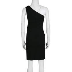 Pre Owned Michael Kors Black Draped Knit Metal Buckle Detail One Shoulder Dress XS