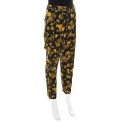 Michael Kors Black and Yellow Ikkat Print Wool Tapered Trousers M