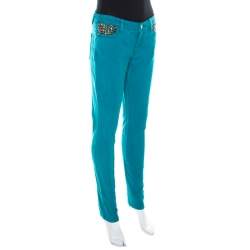 Michael Kors Turquoise Blue Denim Studded Pocket Detail Skinny Jeans S 