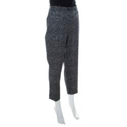 Michael Kors Dark Grey Chevron Print Stretch Wool Tapered Trousers XL