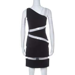 Pre Owned Michael Kors Black Moss Crepe PVC Insert One Shoulder Mini Dress S