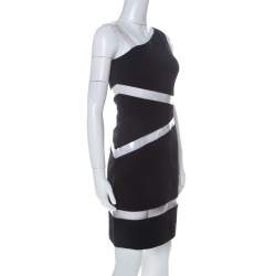 Pre Owned Michael Kors Black Moss Crepe PVC Insert One Shoulder Mini Dress S