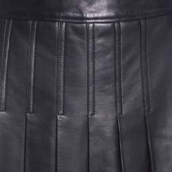 Michael Kors Dark Brown Leather Pleated Midi Skirt M