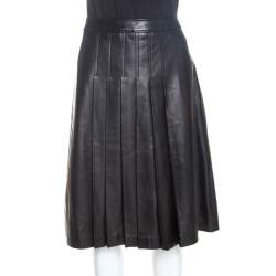 Michael Kors Dark Brown Leather Pleated Midi Skirt M