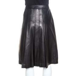 Michael Kors Dark Brown Leather Pleated Midi Skirt M