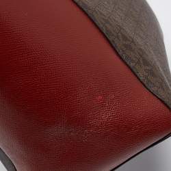 Pre Owned Michael Kors Red/Brown Signature Coated Canvas and Leather Voyager East West Tote