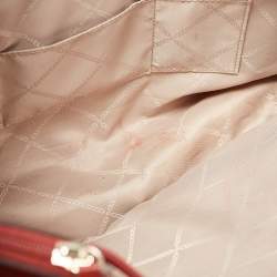 Pre Owned Michael Kors Red/Brown Signature Coated Canvas and Leather Voyager East West Tote