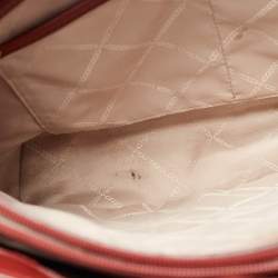 Pre Owned Michael Kors Red/Brown Signature Coated Canvas and Leather Voyager East West Tote