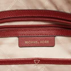 Pre Owned Michael Kors Red/Brown Signature Coated Canvas and Leather Voyager East West Tote