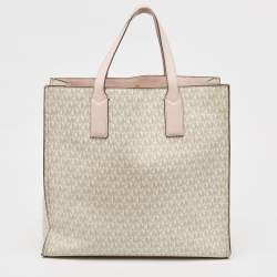 Michael Kors Off White/Pink Signature Coated Canvas Large Kenly Tote