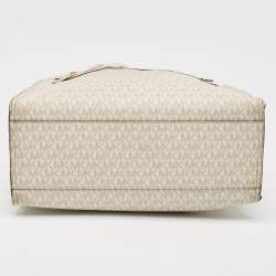 Michael Kors Off White/Pink Signature Coated Canvas Large Kenly Tote