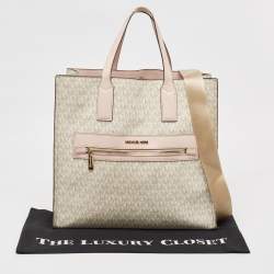 Michael Kors Off White/Pink Signature Coated Canvas Large Kenly Tote