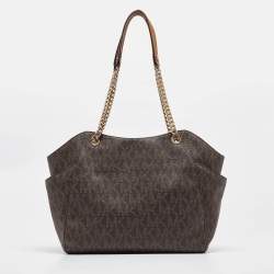 Pre Owned حقيبة كتف مايكل كورس سلسلة ترافيل جيت سيت جلد سوداء