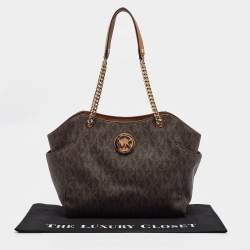 Pre Owned حقيبة كتف مايكل كورس سلسلة ترافيل جيت سيت جلد سوداء