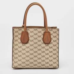Michael Kors Brown/Beige Signature Coated Canvas and Leather Mini Mercer Tote