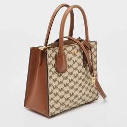 Michael Kors Brown/Beige Signature Coated Canvas and Leather Mini Mercer Tote