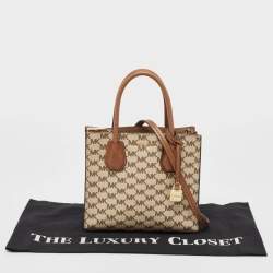 Michael Kors Brown/Beige Signature Coated Canvas and Leather Mini Mercer Tote