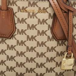 Michael Kors Brown/Beige Signature Coated Canvas and Leather Mini Mercer Tote