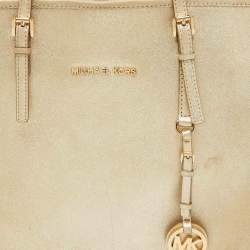 Michael Kors Gold Leather Jet Set Travel Shopper Tote