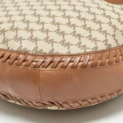 Michael Kors Beige/Brown Signature Coated Canvas and Leather Lauryn Hobo