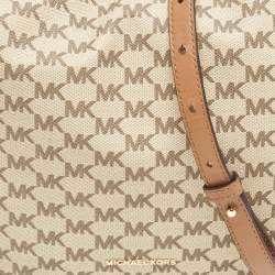 Michael Kors Beige/Brown Signature Coated Canvas and Leather Lauryn Hobo