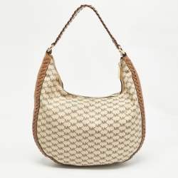 Michael Kors Beige/Brown Signature Coated Canvas and Leather Lauryn Hobo