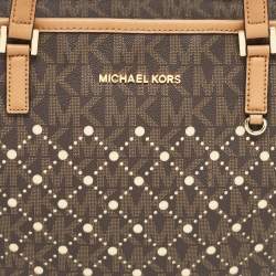 Michael Kors Brown Signature Coated Canvas and Leather Jet Set Violet Tote