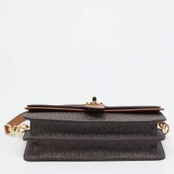Pre Owned Michael Kors Brown Signature Coated Canvas and Leather Medium Greenwich Top Handle Bag