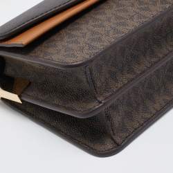 Pre Owned Michael Kors Brown Signature Coated Canvas and Leather Medium Greenwich Top Handle Bag