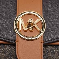 Pre Owned Michael Kors Brown Signature Coated Canvas and Leather Medium Greenwich Top Handle Bag