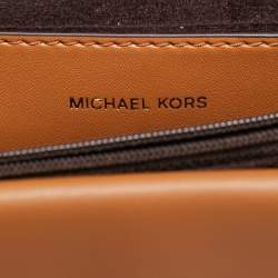 Pre Owned Michael Kors Brown Signature Coated Canvas and Leather Medium Greenwich Top Handle Bag