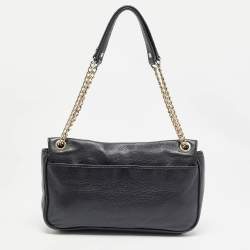 Michael Kors Black Leather Fulton Flap Shoulder Bag