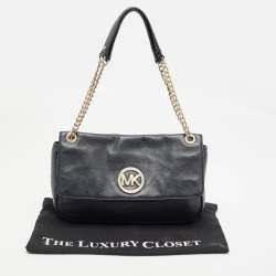 Michael Kors Black Leather Fulton Flap Shoulder Bag