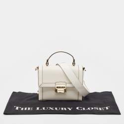 Pre Owned Michael Kors White Leather Small Jayne Trunk Top Handle Bag 