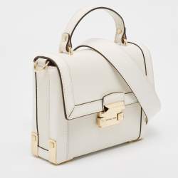 Pre Owned Michael Kors White Leather Small Jayne Trunk Top Handle Bag 
