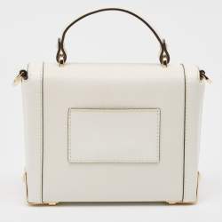 Pre Owned Michael Kors White Leather Small Jayne Trunk Top Handle Bag 